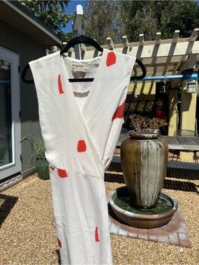 Eve Gravel Cream Midi Wrap Dress with Red Spot Print